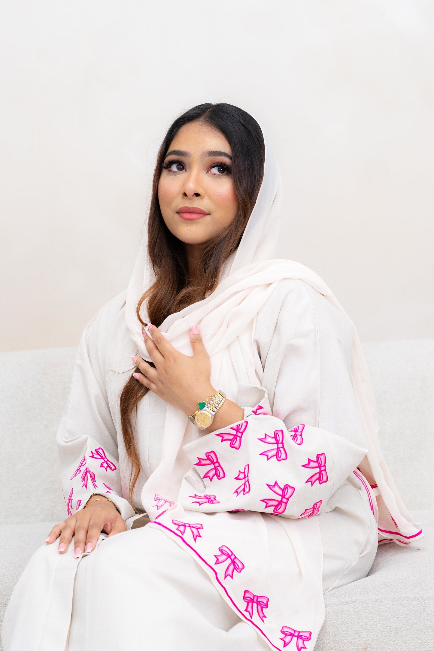 Linen Bow Abaya - Beige