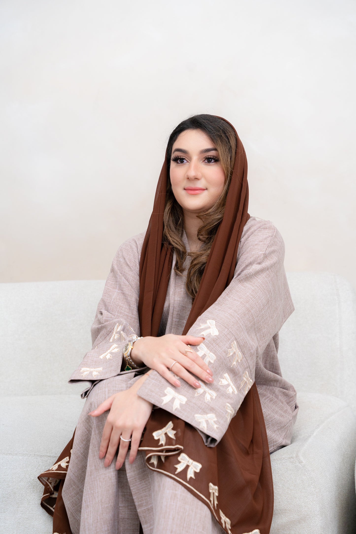 Linen Bow Abaya - Mocha
